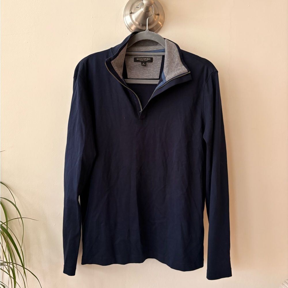 Banana Republic Men’s Blue and Gray Pullover Quarter Zip Size Medium